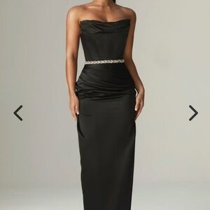 ALIAVA ALARA DUCHESS CRYSTAL GOWN DRESS (BLACK)